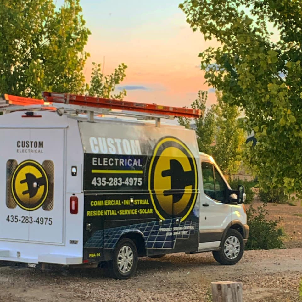 Custom Electrical van with a beautiful landscape.